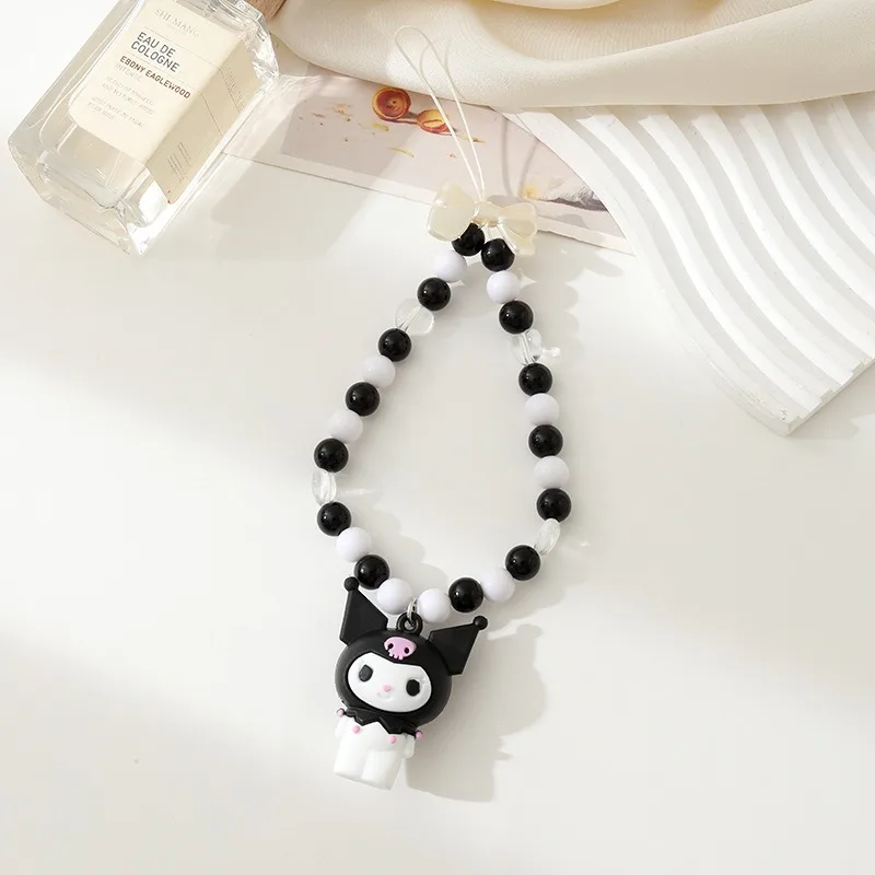 Cartoon Kuromi Cinnamoroll Phone Chain HelloKitty Bead Lanyard Pendant My Melody Keychain Kawaii Jewelry Accessories Toys Gift