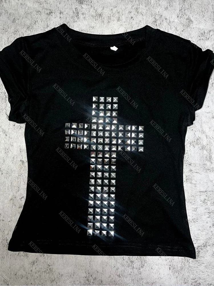 Emo Girl Y2K Harajuku Punk Dark Gothic Style Summer Women's Crop Top Backless Sexy Hip Hop Fashion Casual Streetwear new T-shirt