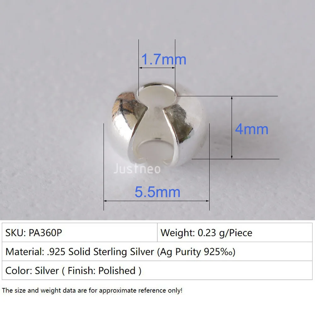 Silver Crimp Cover Bead, 925 Sterling Silver Loose Crimp Bead Knot Cover Hypoallergenic for Jewelry Making