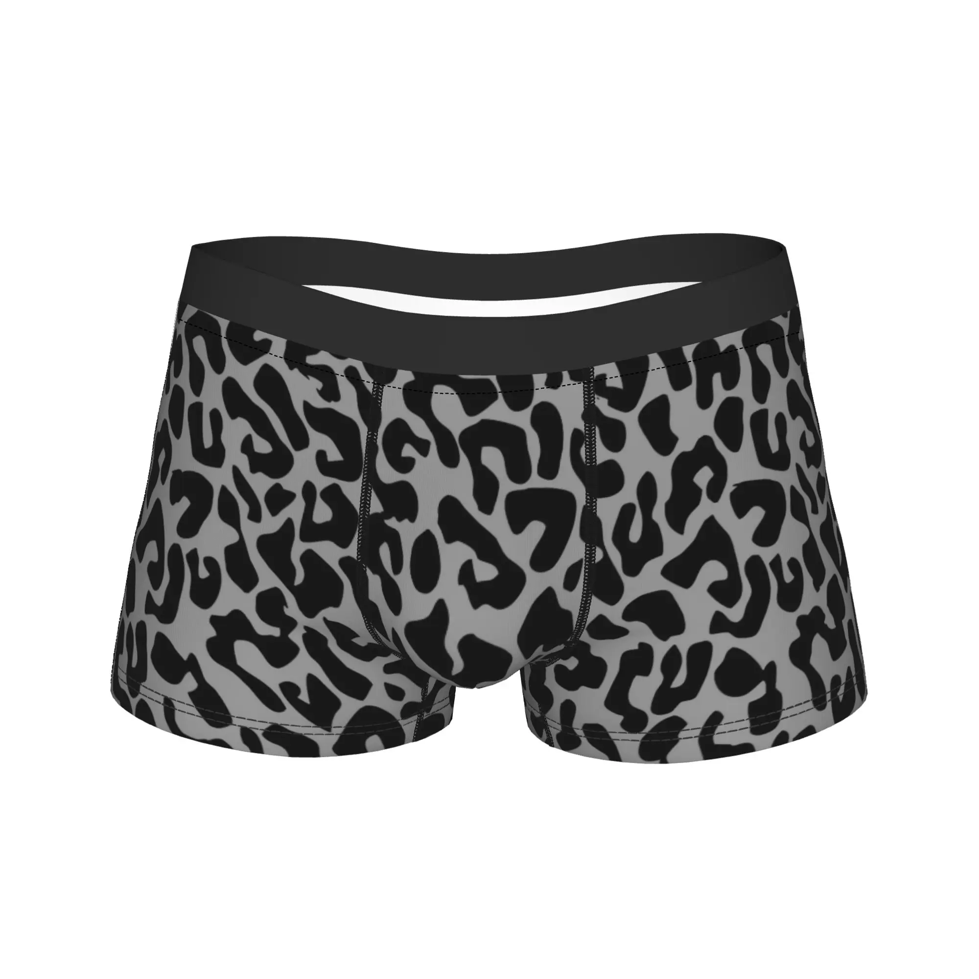Roupa interior longa de leopardo preto masculino chita animal engraçado boxer briefs shorts calcinha masculina macia plus size