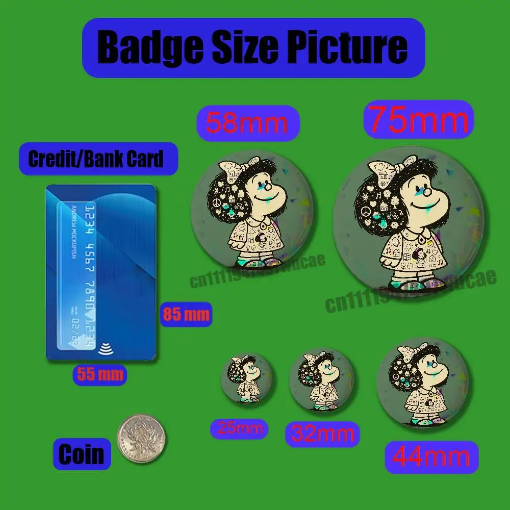 For Mafalda Badge Cover DIY Pin Insignia Emblem Round Gift Cosplay Laser Film Case