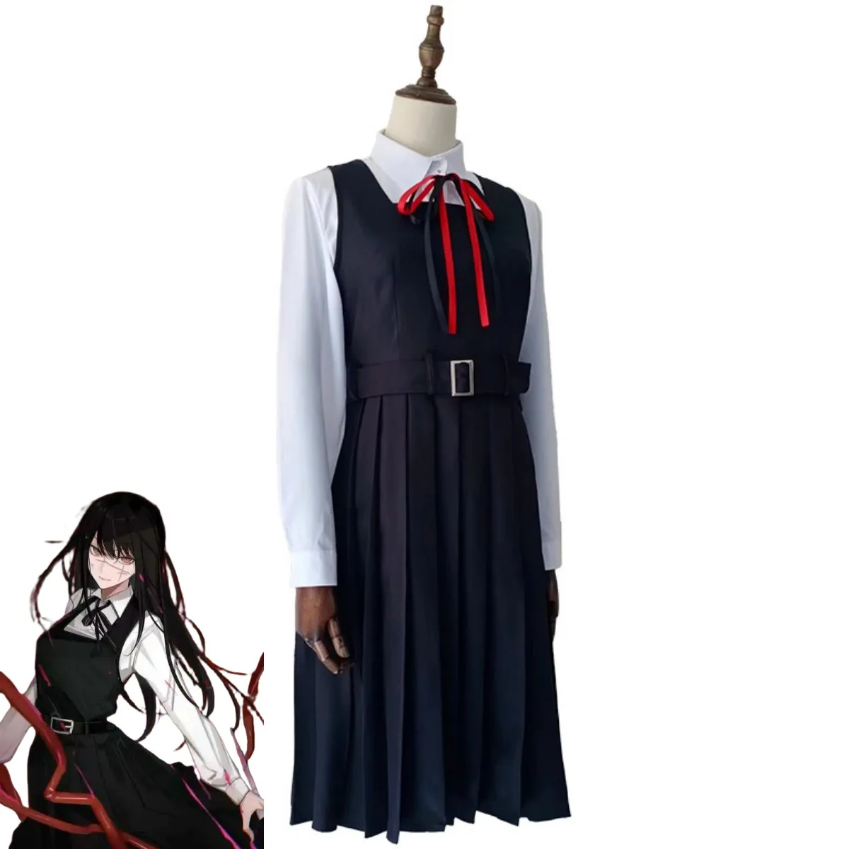 XQAnime Chainsaw Man Mitaka Asa Cosplay Costume Japan and South Korea JK School Uniform Shirt Dress Wig Woman Cute Campus Suit view 4
