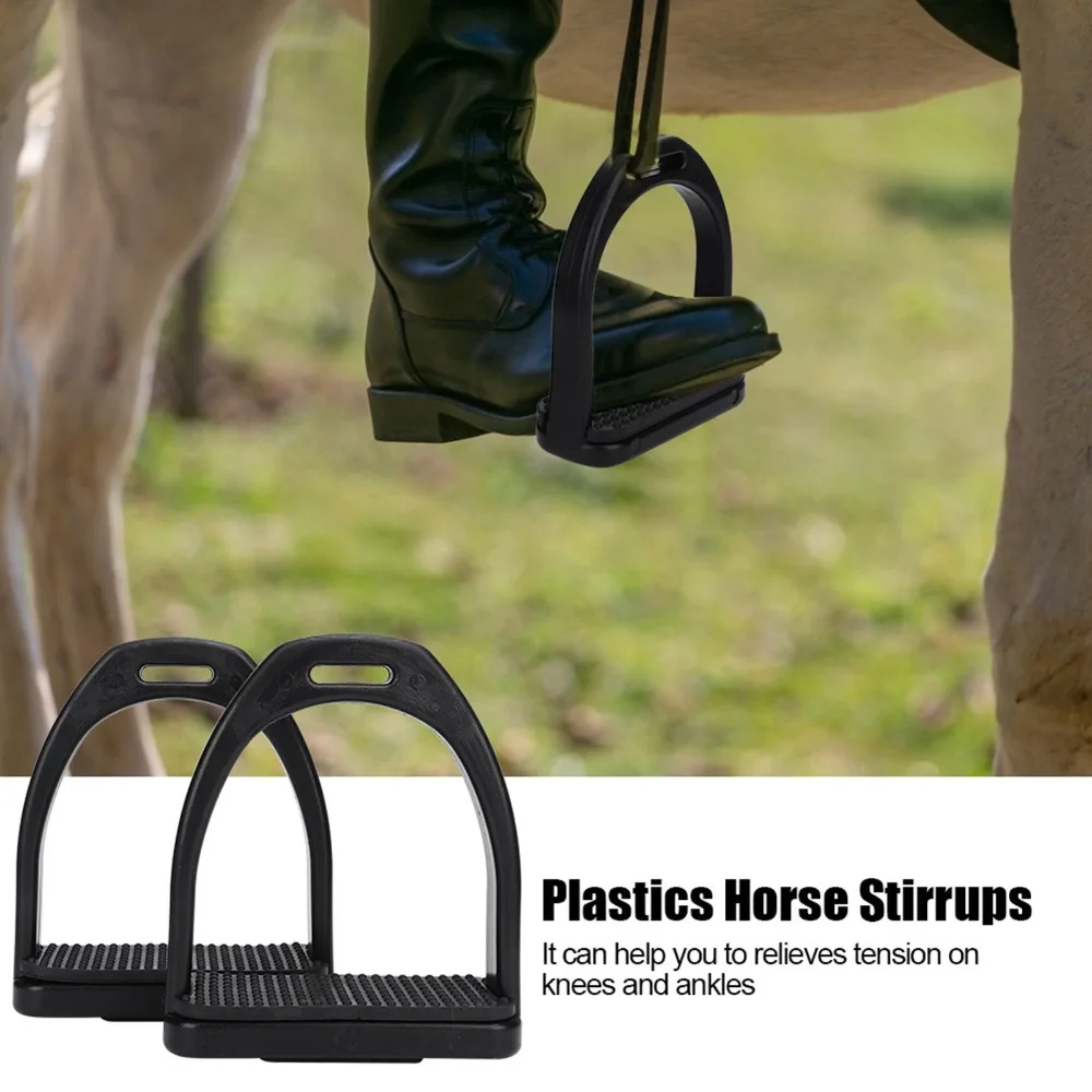 2pcs Black High Strength Plastics Stirrups Plastic Impact Resistant Non-slip Rubber Pad Stirrups Easy Install Black Rubber Pad
