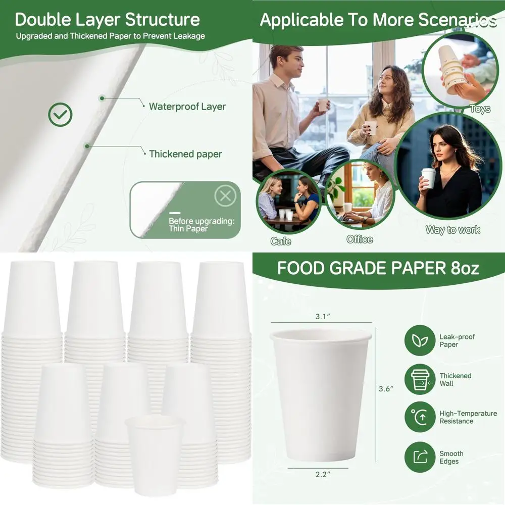 

1000 шт., 8 унций, белые бумажные стаканчики для горячих напитков, одноразовые стаканчики, идеально подходящие для вечеринок, пикников и мероприятий