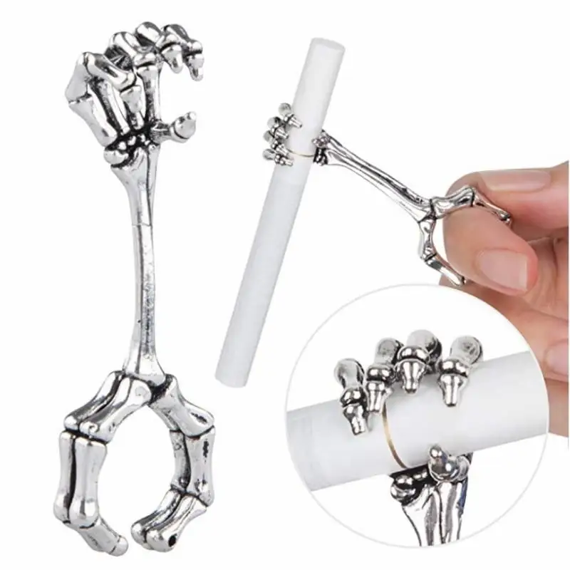 Skeleton Ring Cigarette Holder Hand Bone Cigarette Holder Portable Auxiliary Cigarette Holder Ring Smoking Accessories Cool Gift