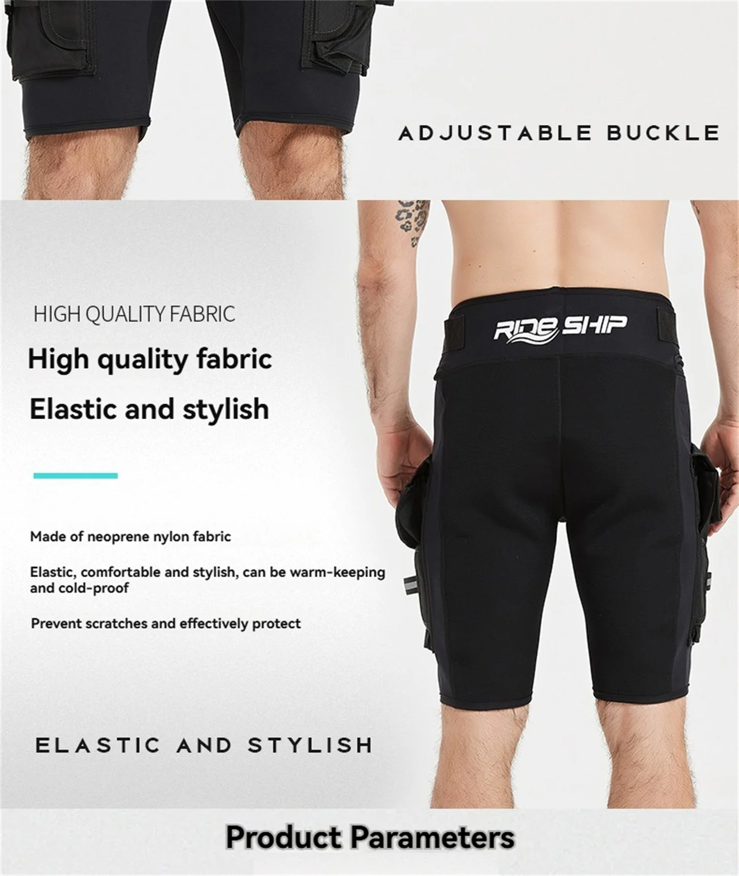 3MM Neopren-Tauchshorts für Männer und Frauen, multifunktional, 2 Taschen, zum Schnorcheln, Segeln, Surfen, Strand, Halbhose – Detail 9
