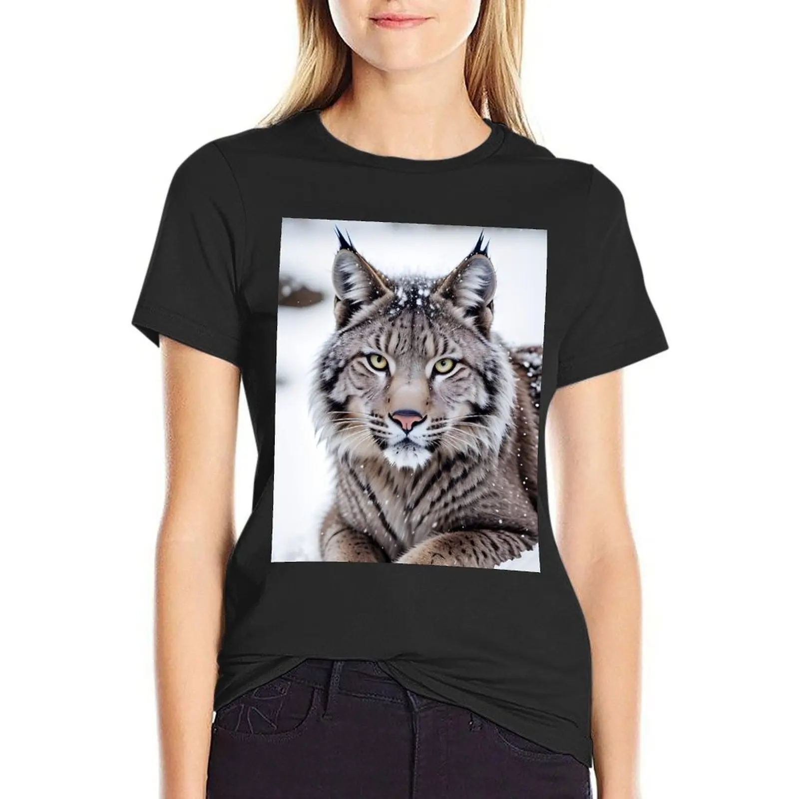 

Lovely Winter Lynx T-Shirt funny plus sizes kawaii clothes customs luxury designer clothing Women