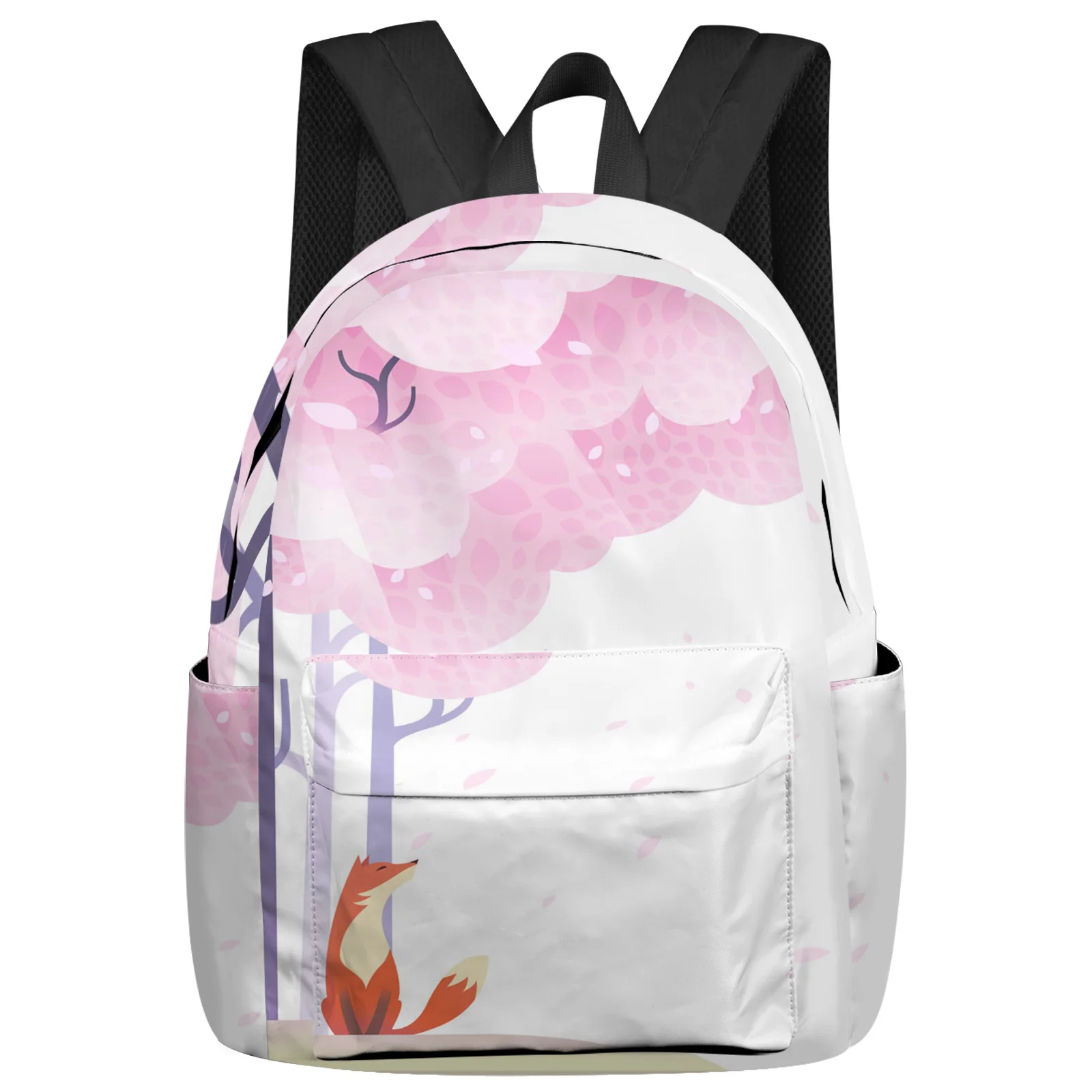 Cartoon Cherry Blossom Fox Women Man Backpacks Waterproof Travel School Backpack For Student Boys Girls Laptop Bags Mochilas