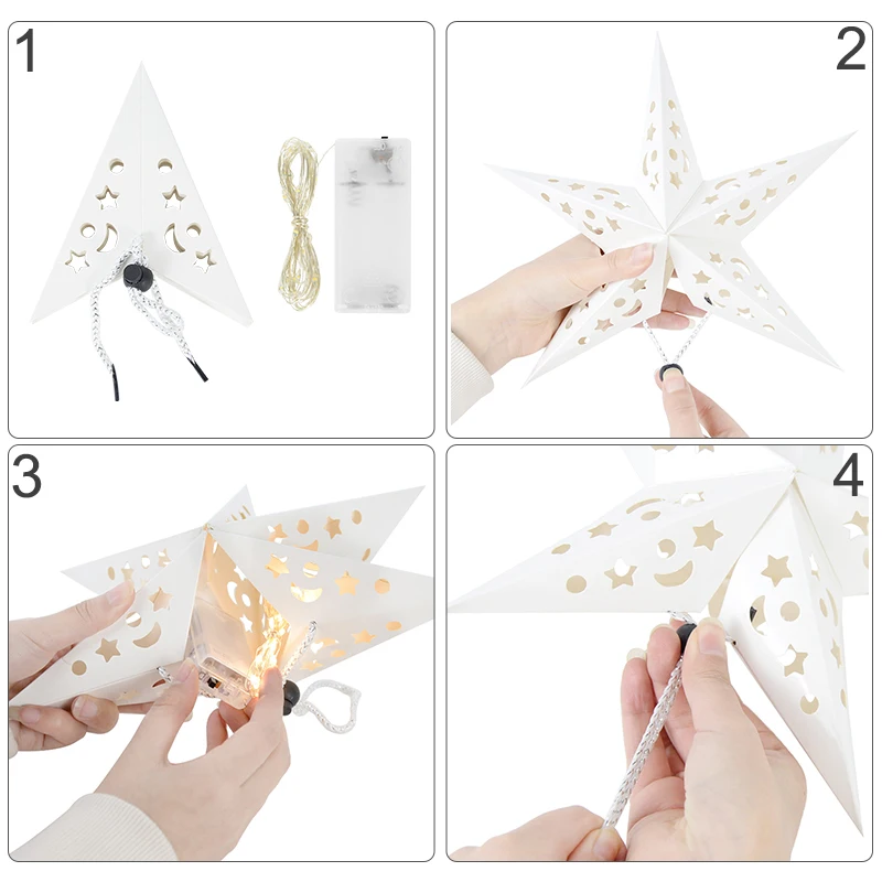 Hollow Out Paper Star Lantern Hanging Decoration for Eid Mubarak Wedding Holiday Birthday Party Celebration & Home Ramadan Decor