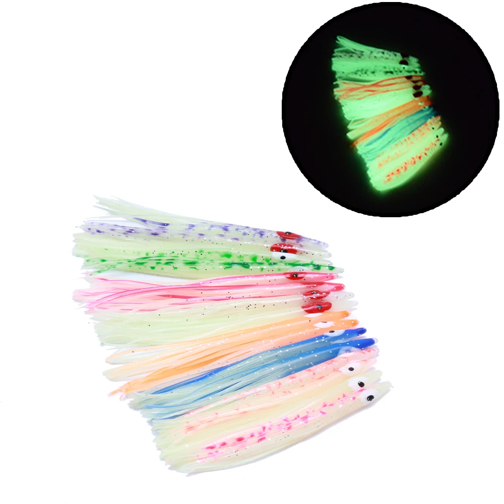 10 luminous squid soft baits, new 8cm squid skirt, strong luminous fake bait, sea fishing accessories, fishing supplies