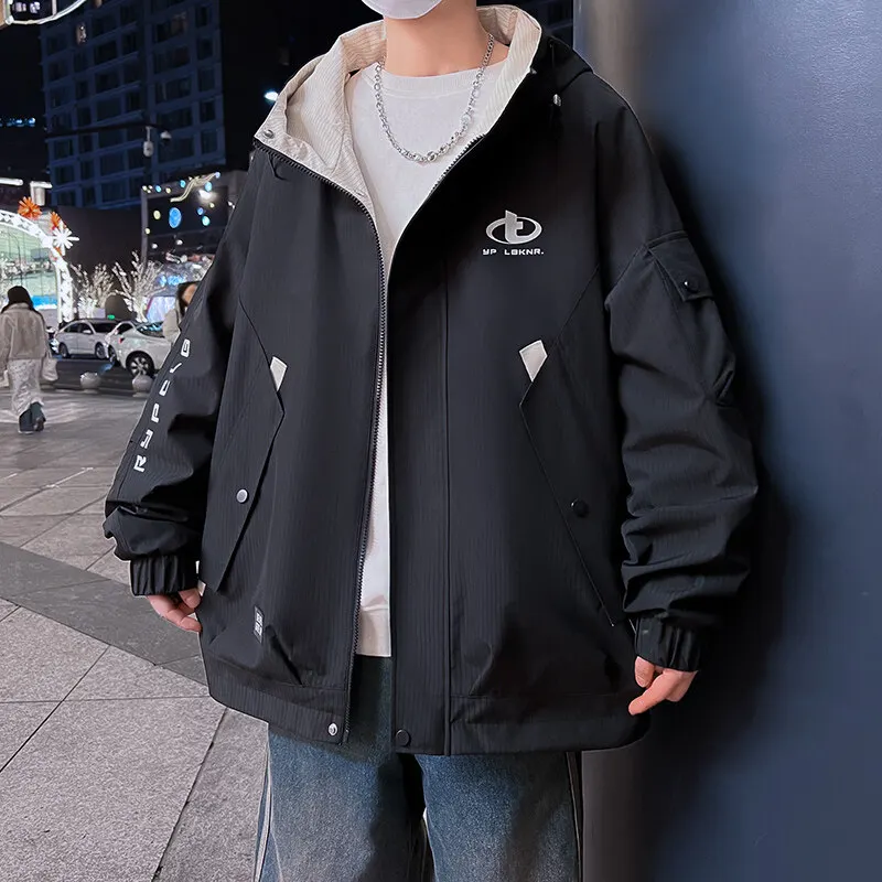 High Quality Men's Causal Hooded Jackets 2025 Spring Autumn Youth Streetwear Loose Coats Outdoor Top Zipper Windbreaker Clothing