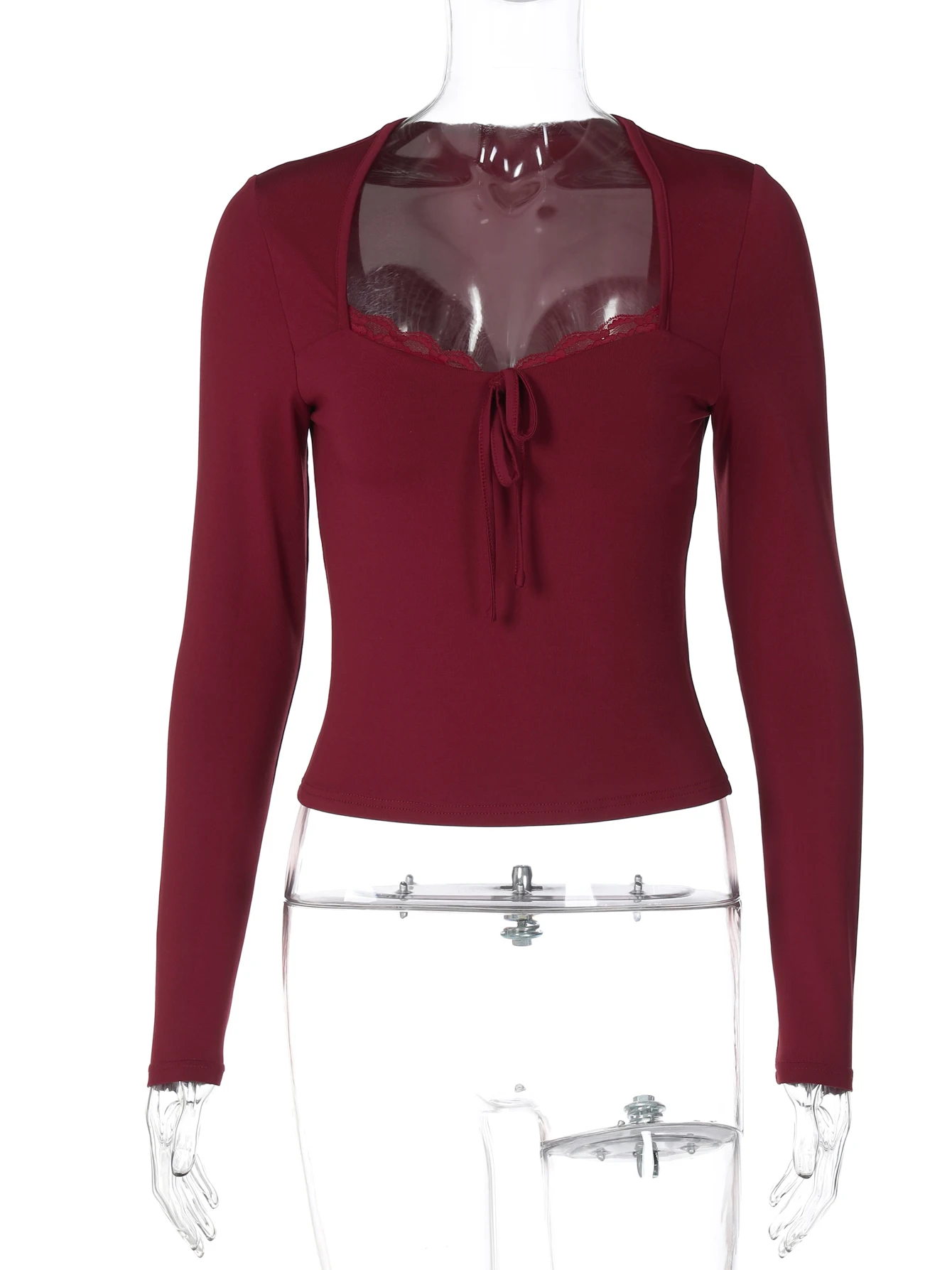 เสื้อครอปแขนยาวผ้าลูกไม้แต่งระบาย ดีไซน์เซ็กซี่ ทรงเข้ารูป สำหรับผู้หญิง เหมาะสำหรับงานปาร์ตี้วันเกิดและเทศกาลต่างๆ