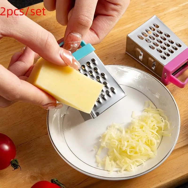 Mini râpe à concombre à quatre côtés en acier inoxydable, raboteuse à fruits, trancheurs de fromage, carottes et légumes, Gadgets de cuisine pour la maison, 2 pièces