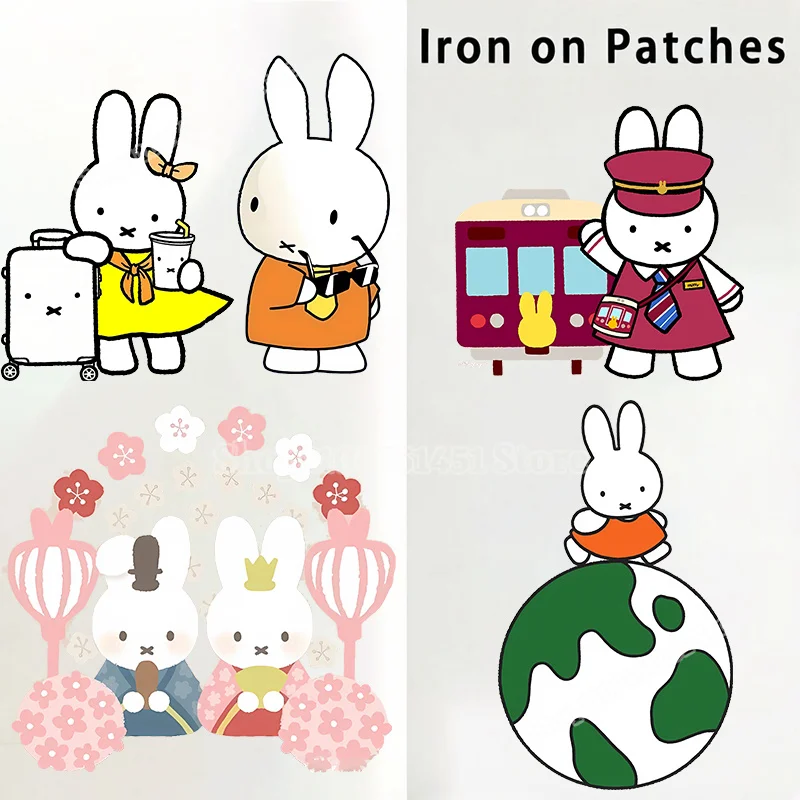 Kawaii Miffys Printed Iron on Patches Cartoon Print Fashion Heat Transfer Sticker Women Men Home Gifts Fans DIY Clothes Decals