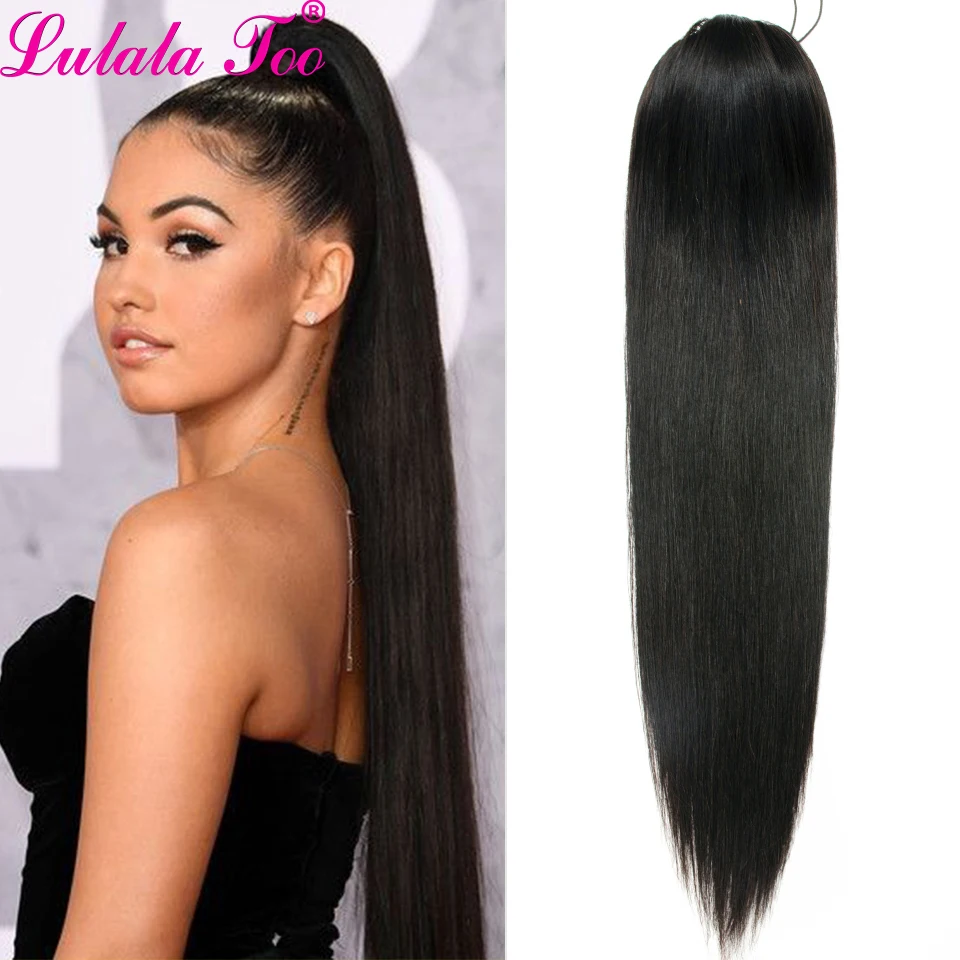 Straight Drawstring Ponytail Human Hair Brazilian Clip In Extension For Black Women 12