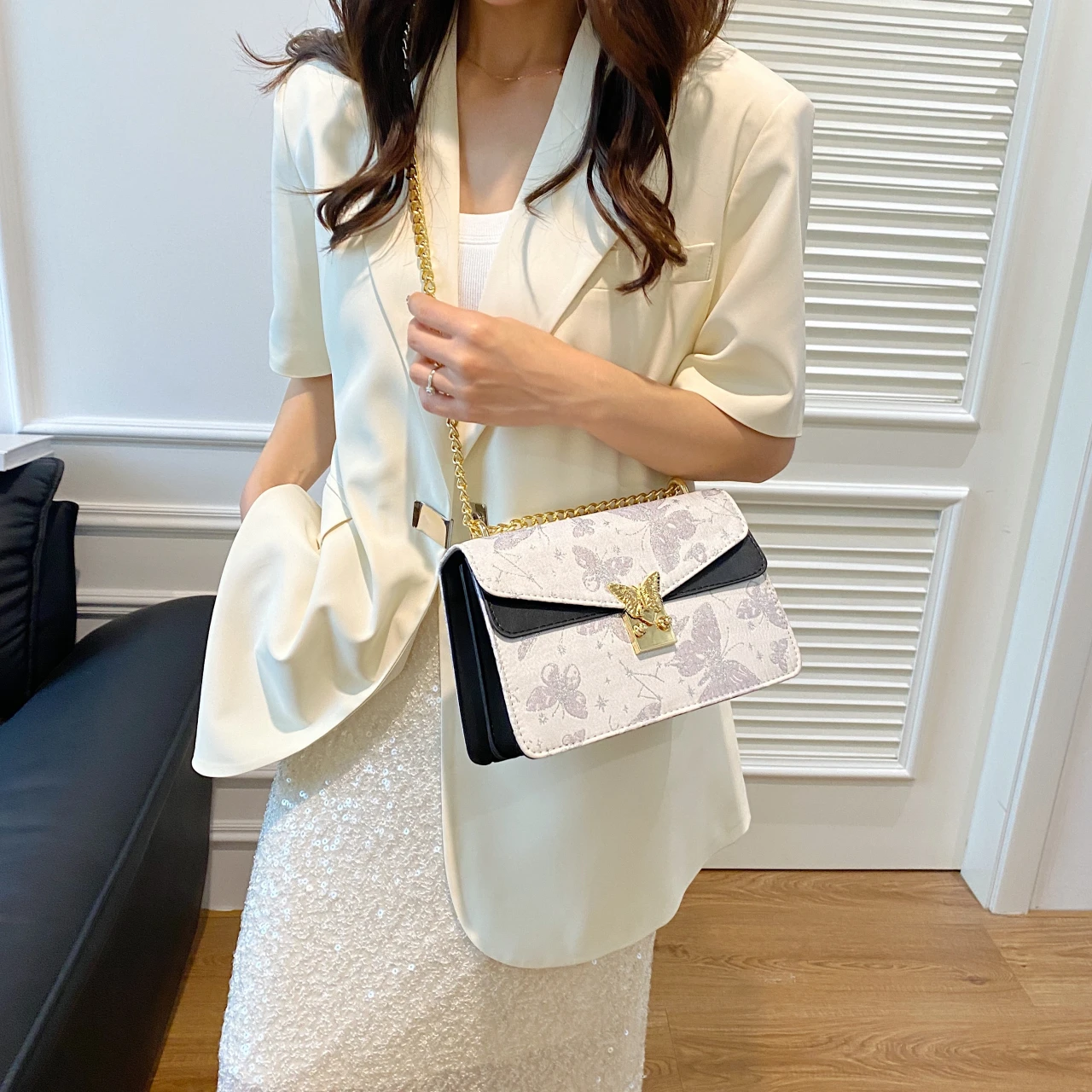 Jacquard Embroidery Handbag Luxury Lady Crossbody Bag Women Bow Buckle Brand Underarm Shoulder Purse Small Square Messenger Bag