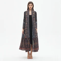 Abaya plisada para mujer, Chaqueta larga estampada, gabardina cortavientos, vestido de noche, abrigo holgado, ropa de otoño, 2024