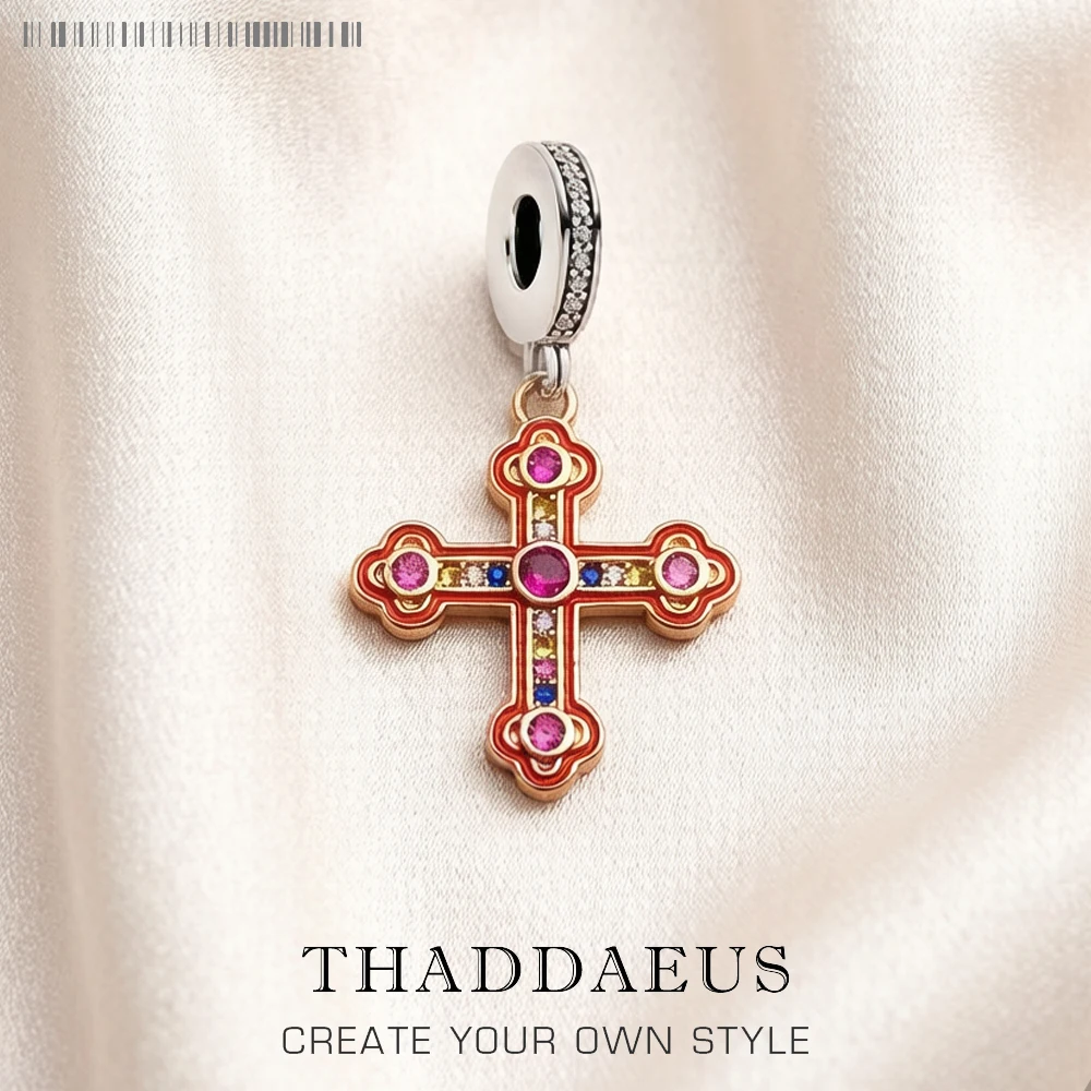 

Victorian Iconic Cross Charm Europe Style Club Fine Jewelry Vintage Rose Gold Gift In 925 Sterling Silver