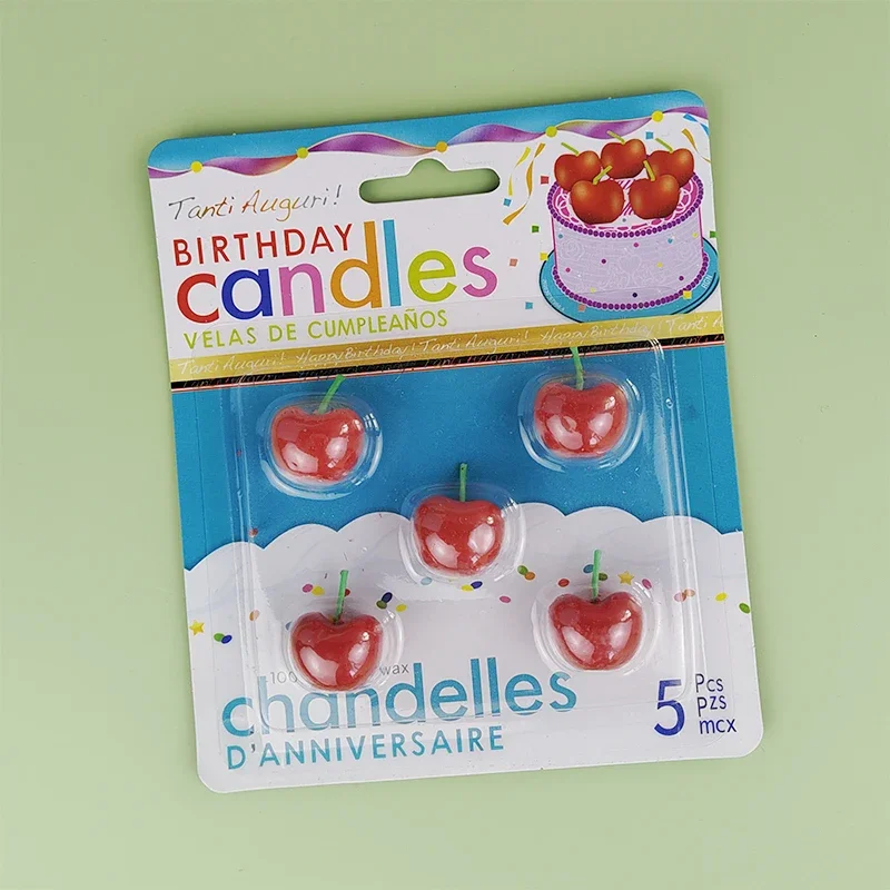 5Pcs/lot Red Cherry Birthday Cake Candle Cherry Fruit Candles For Girl Cute Toppers Party Decorations Candles Creative Children\'