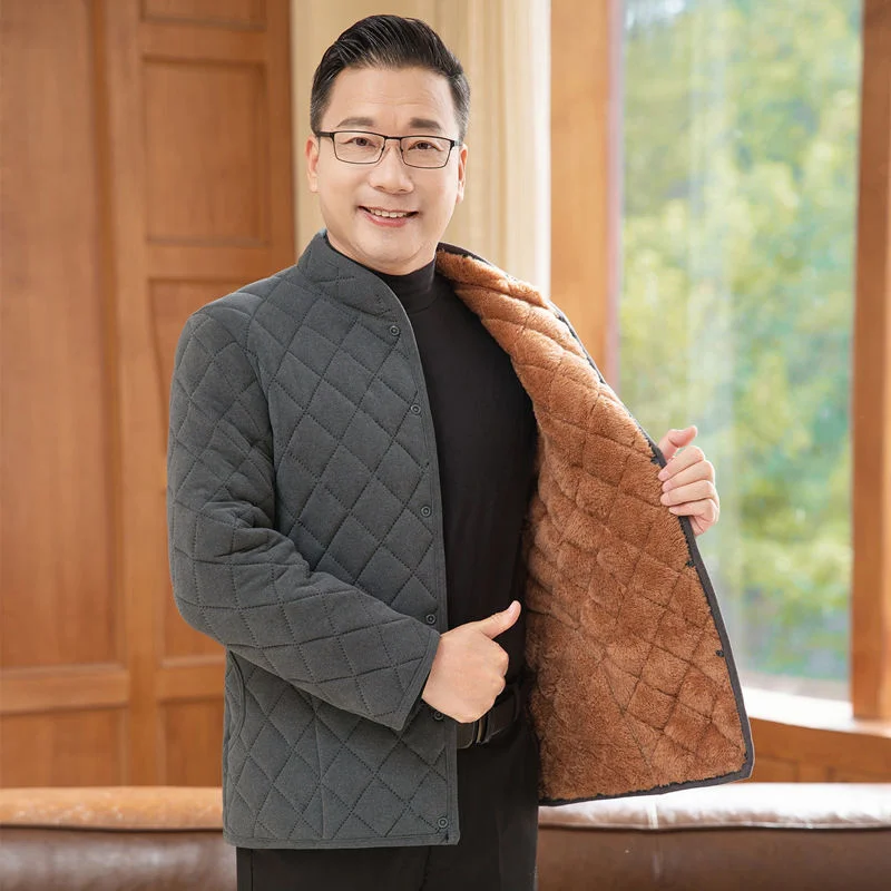 Winter Cotton-padded Middle-aged Elderly People Plus Velvet Thickened Warm Cotton-padded Jackets Men's Cold-proof Jackets