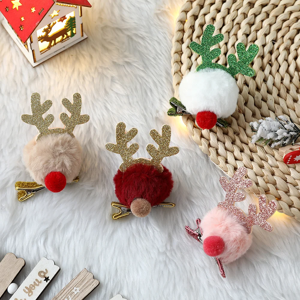 New Christmas Hairpin Antler Hair Clips Deer Ear Christmas Party Headbands Festival Rubber Bands Ball Hair Accessories Gifts