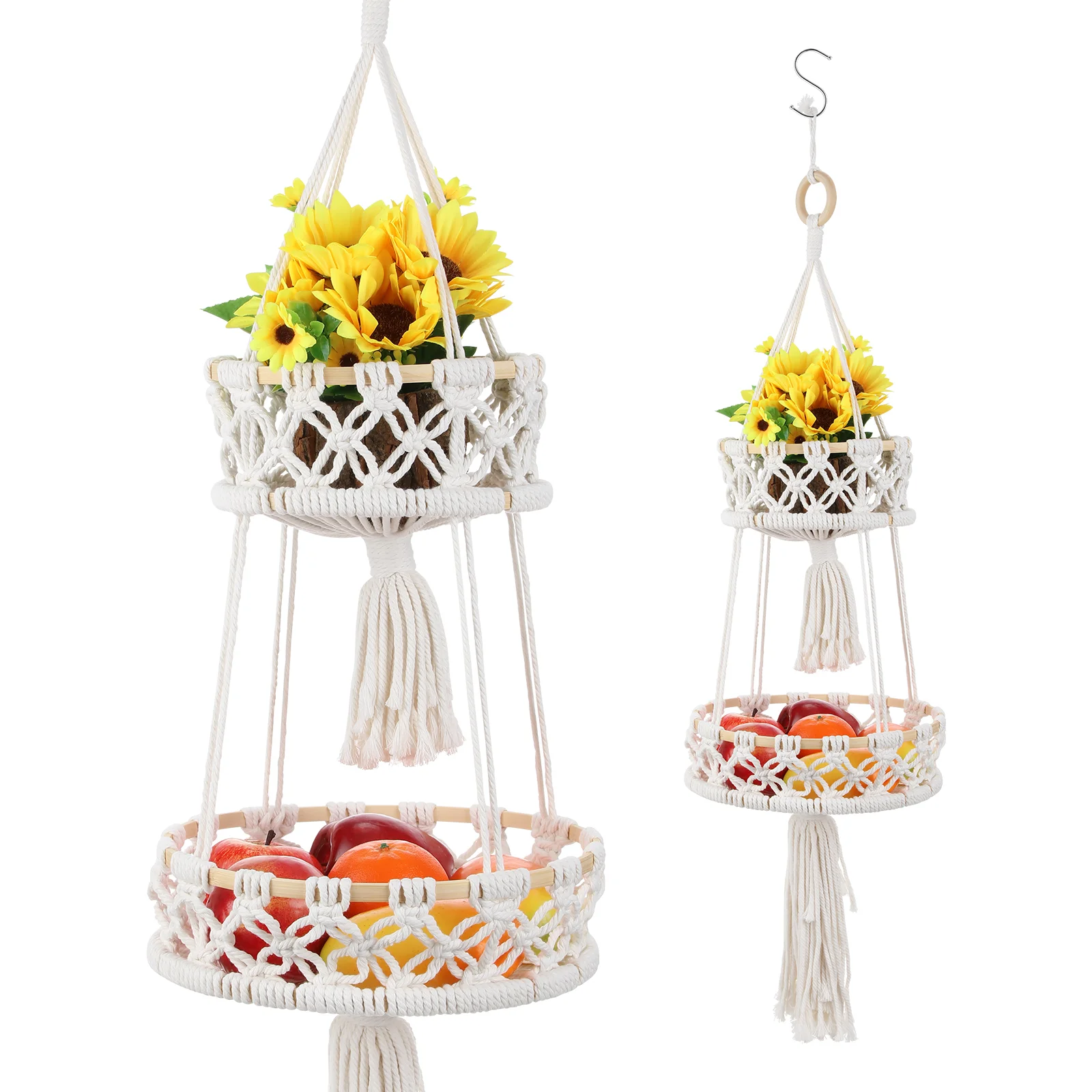Cotton Rope Fruit and Vegetable Basket Household Plant Storage Decorative Wall Hanging Pendant Furnishing