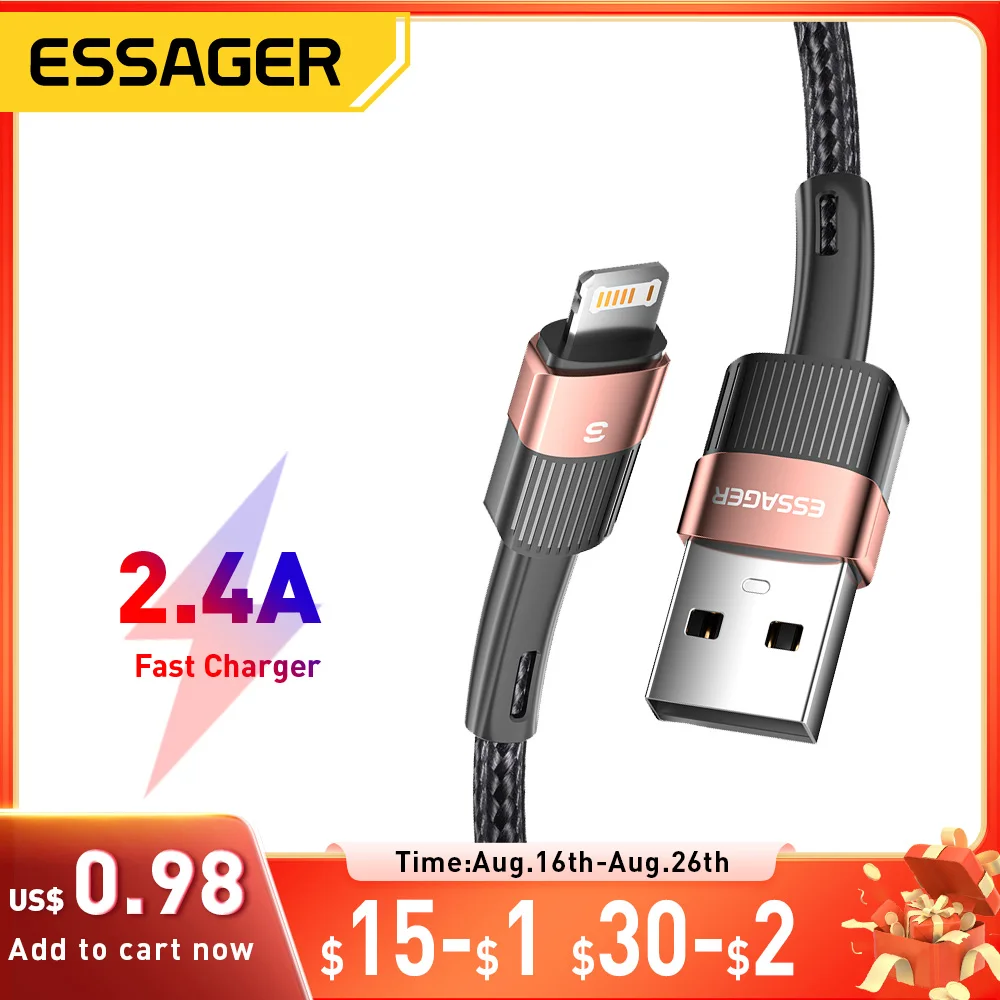 Essager cabo usb para iphone14 13 12 11 pro max xs xr x se 8 7 6 plus linha de dados de carregamento rápido do telefone móvel para ipad carregador fio