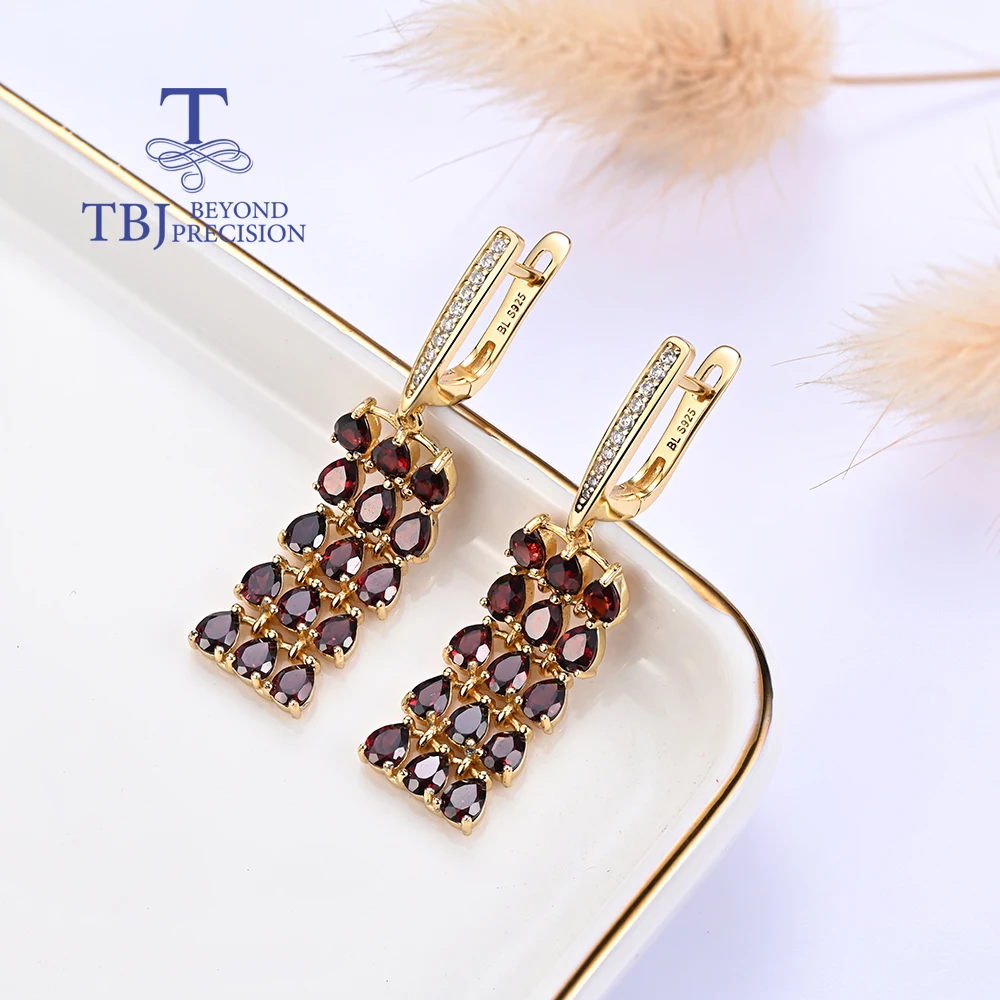 925 Silver Luxury Clasp Earrings with Natural Garnet Gemstone Fashion Jewelry for Women Special Anniversary Gift