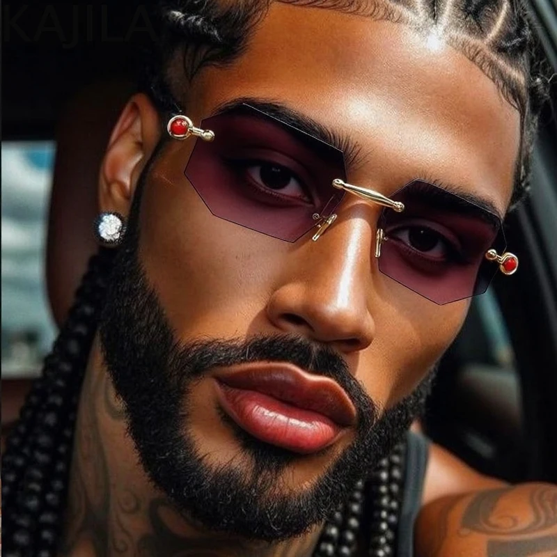 Small Rectangle Rimless Sunglasses Men 2026 Luxury Brand Vintage Octagon Punk Sunglass For Women Frameless Polygon Shades UV400