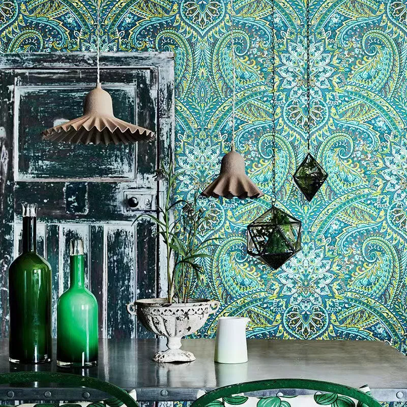 American-Style Big Flower Wallpaper Tibetan Southeast Asia Bohemian Living Room Bedroom Ethnic-Style Wallpaper papel de parede