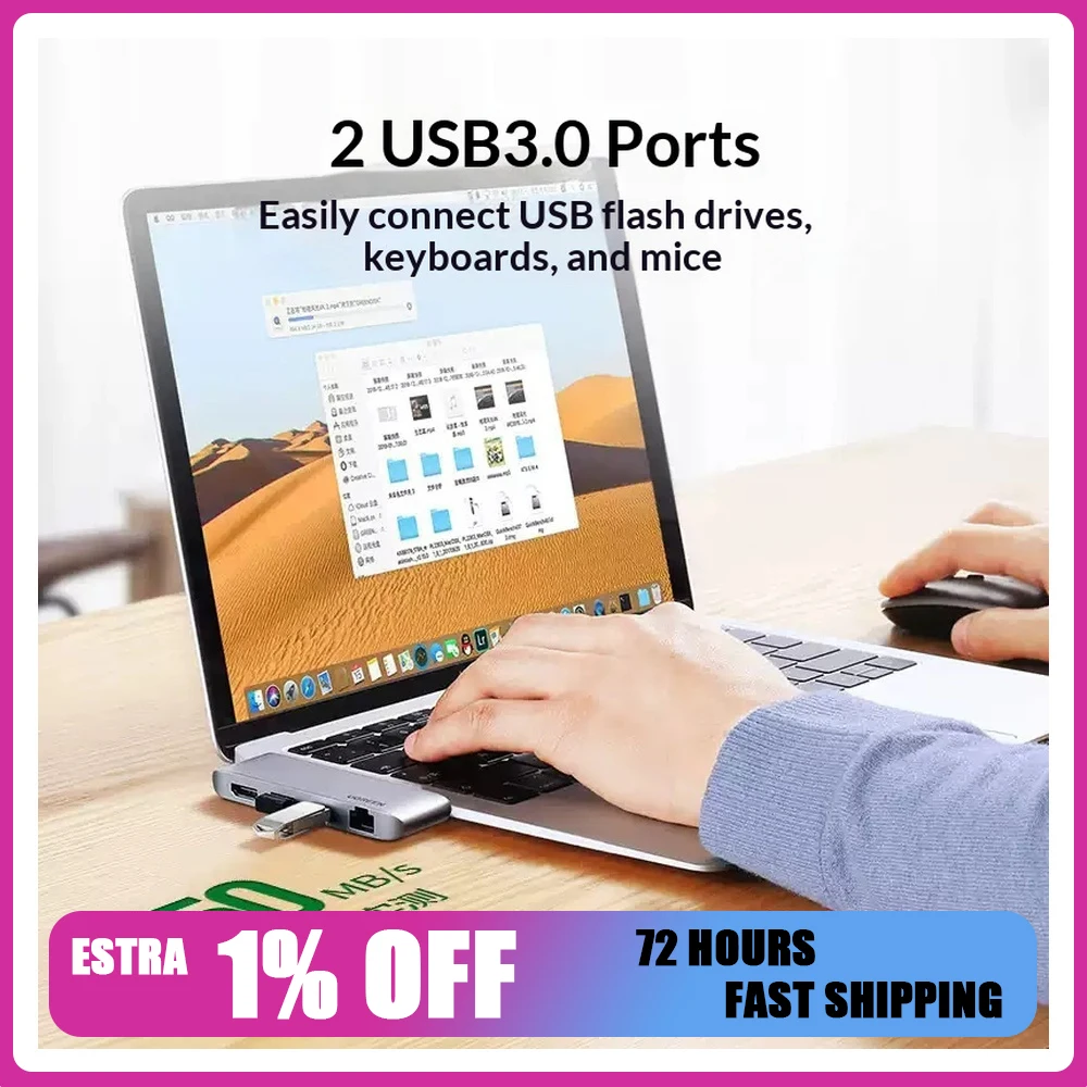 UGREEN CM458 20490 USB C Hub Direct Plug HDMI Gigabit Ethernet Docking Station Multiport Adapter for Laptop Computer Monitor