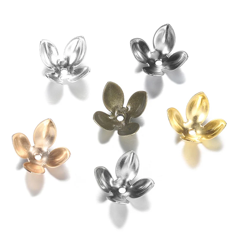 50 Pcs/lot 15*8mm Metal Plated Four Petal Flowers Filigree Beads Caps Spaced Apart Bead Cap For DIY Jewelry Making Accessories