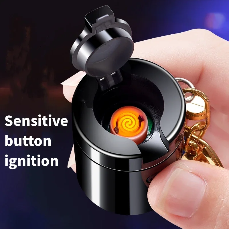 USB Charging Lighter Portable Keychain Lighter with LED Mini Lighting Flashlight Tungsten Cigarette Lighter Smoking Accessories