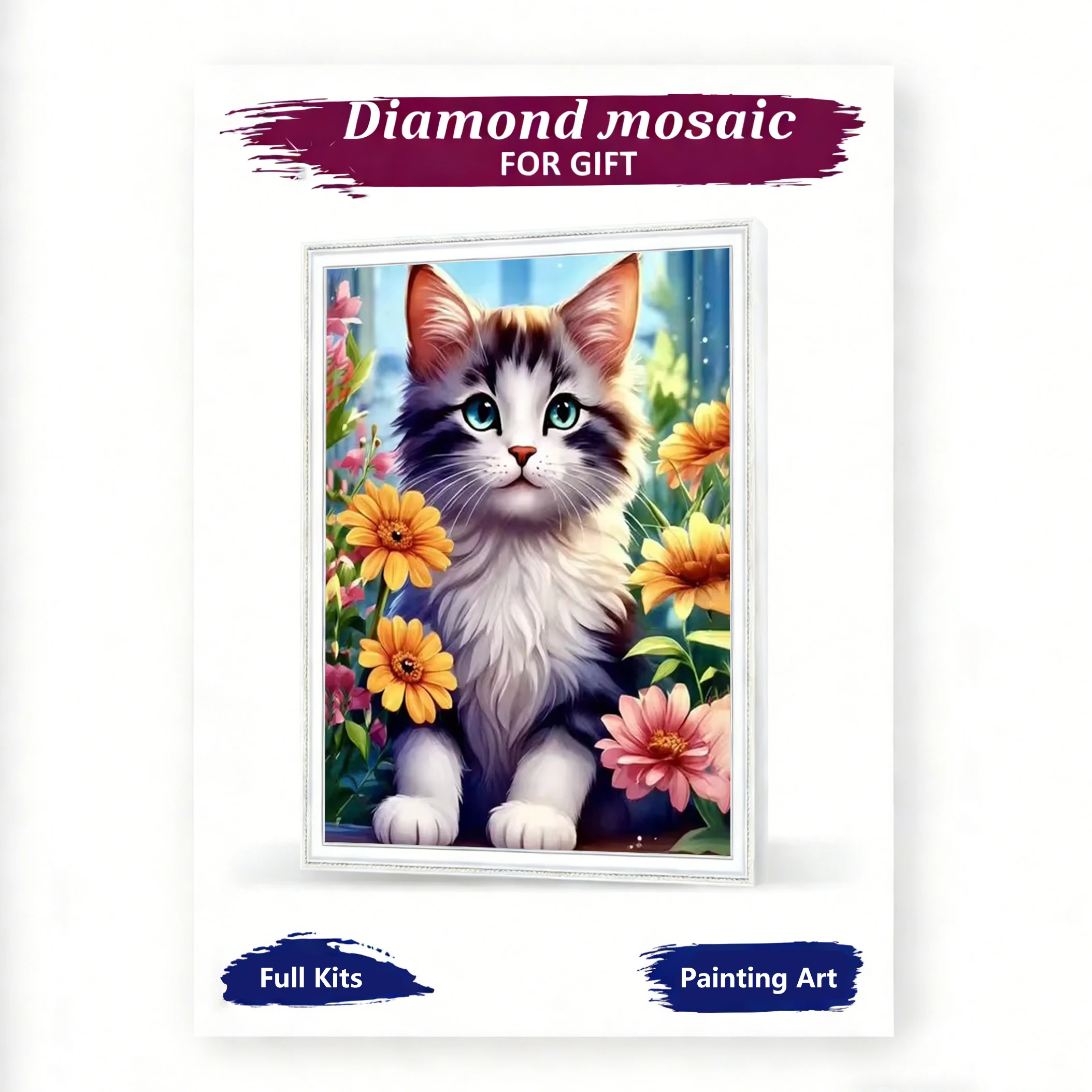 AZQSD Diamond Painting Neu eingetroffen: Katze, Tier, Blume – Handgemachtes Bild aus Strass-Diamanten, Mosaik-Wandkunst-Dekoration