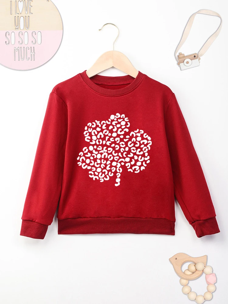 Clover Print Simple Style Kids Clothes Aesthetic Harajuku Creative Trend Europe Boy Girl Sweatshirt High Quality Red O-neck