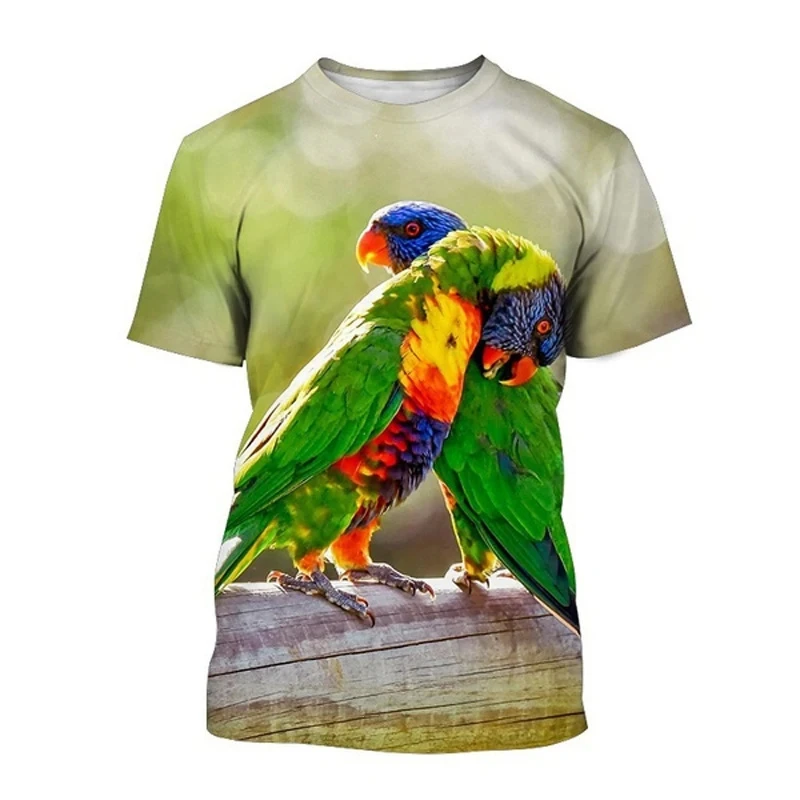 Colorful Cute Parrot 3d Printed T-shirt For Men Kids Funny Animal Pattern Short Sleeves T Shirts Outdoor Casual Street Tees Top