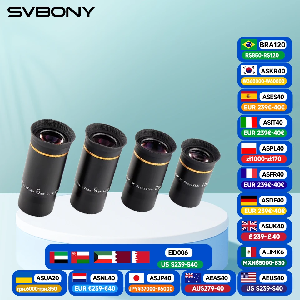 Svbony Astronomical Telescope Eyepiece 1.25inch 66 Degree UWA Eyepiece Set  Single 6/9/15/20mm Fully Multi-coated Lens