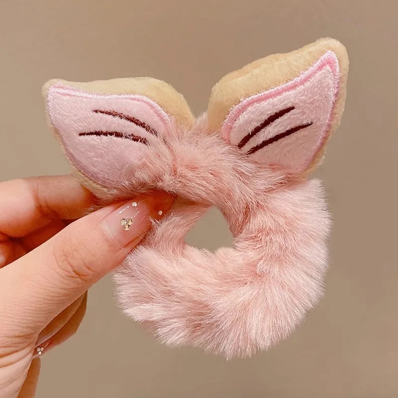Gomas para el pelo para niña, orejas de conejo de lana, soporte para cola de caballo con bola suave para niños pequeños, lindas bandas para el pelo
