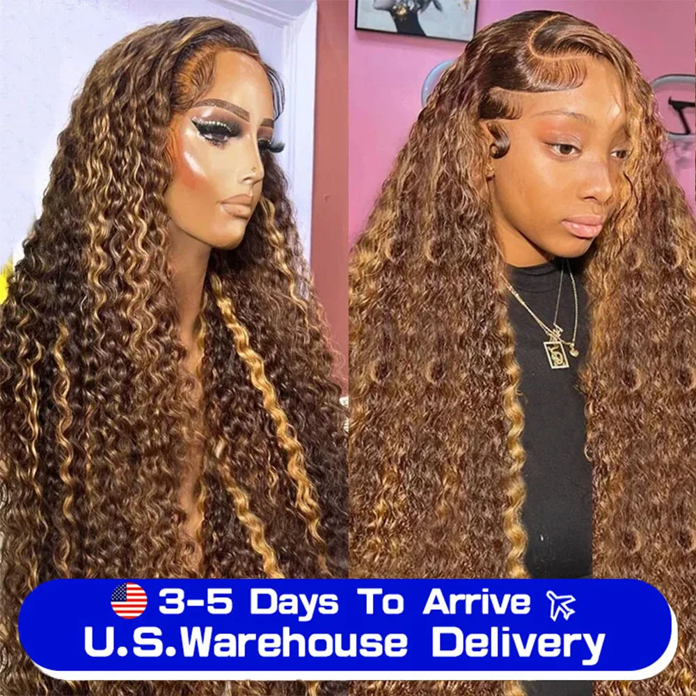 Perruque Lace Front Wig Deep Wave Naturelle Bouclée, Cheveux Humains, Ombré, 13x6, 13x4, Prête à vitation, Wiltshire, Nministériels ds Achnommée, 4/27, Pre-Cut, pour Femme