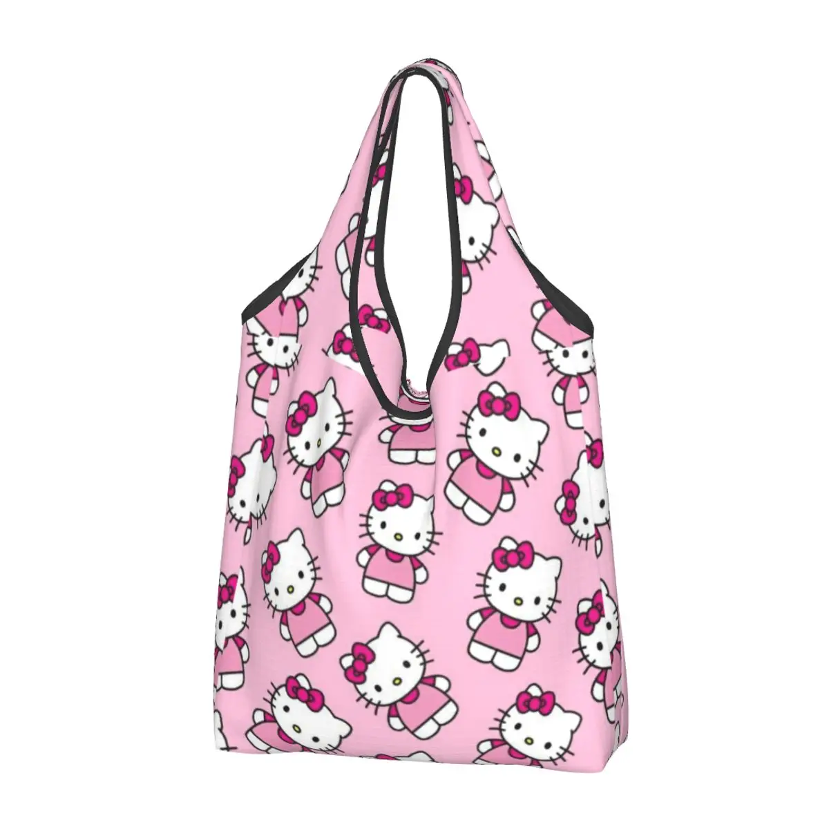 Custom Hello Kitty Shopping Bag donna portatile grande capacità generi alimentari Cartoon Tote Shopper Bags