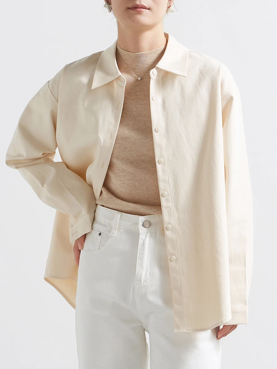 

CHICBS Бежевый топ на осень-зиму для офиса и дам, многослойный хлопковый топ на пуговицах, длинный све