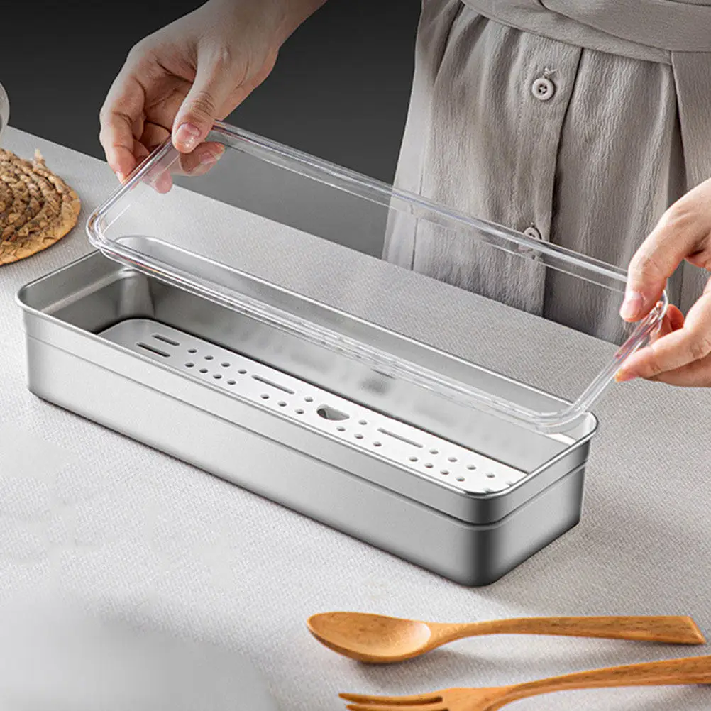 1Set Stainless Steel Chopstick Holder Detachable Kitchen Utensil Organizer Flatware Storage Barrel Silverware Drying Tray