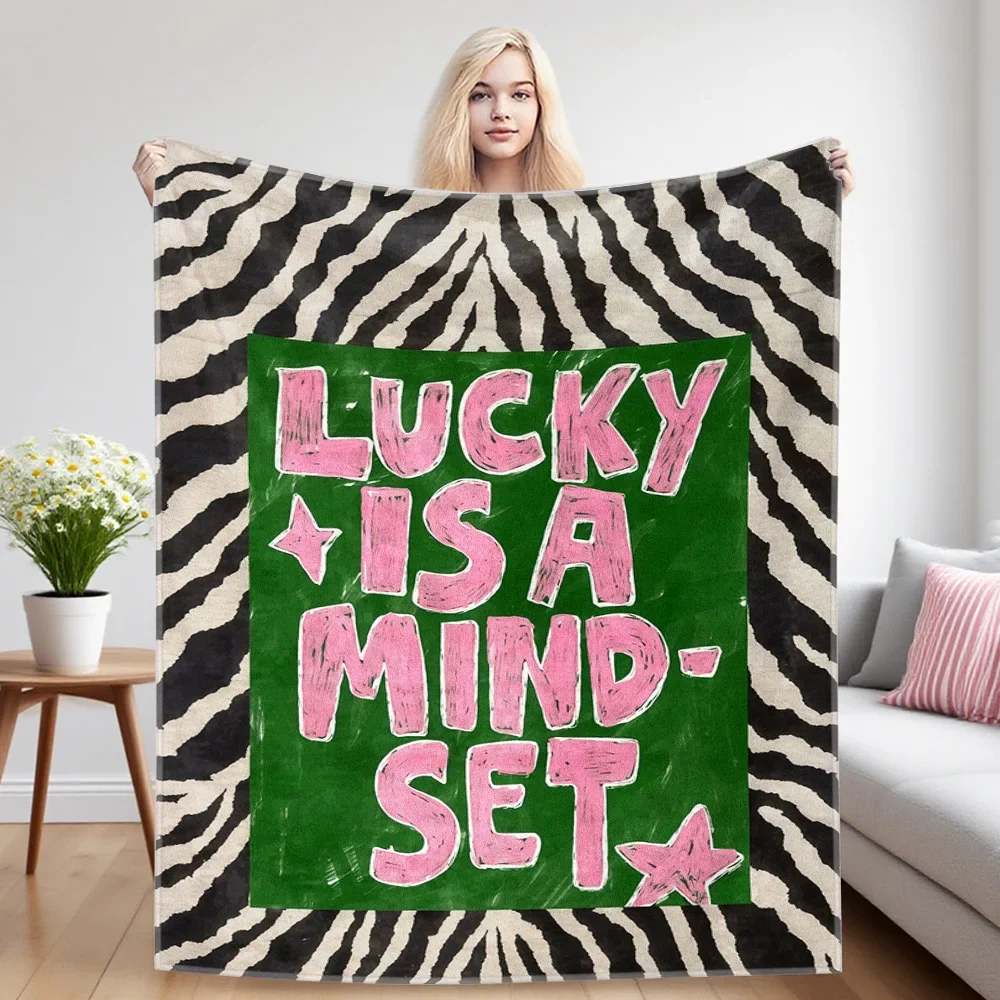 Funny Lucky Is A Mindset Throw Blanket Boho Chic Zebra Print Cozy Sofa Throw for Couch Decor