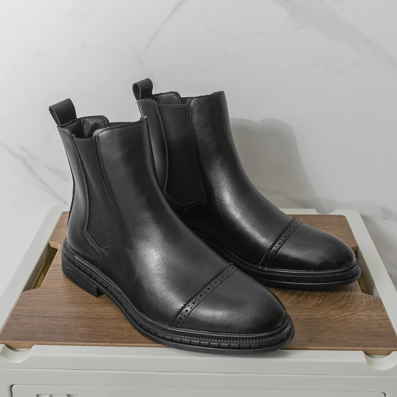 Winter Business Men Chelsea Leather Boots Black Men Casual and Comfortable Office Brand Boots Training Boots Sizes 38-46