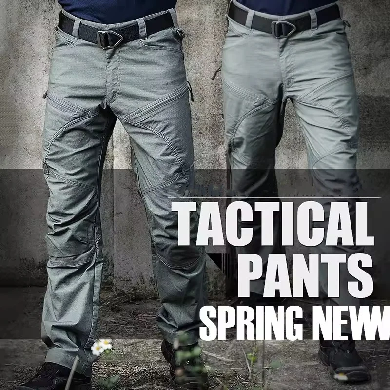 Men’s Stretch Tactical Pants Water Resistant Cotton Outdoor Work Cargo Pants Multi-Pocket Lightweight Combat Hiking Pants
