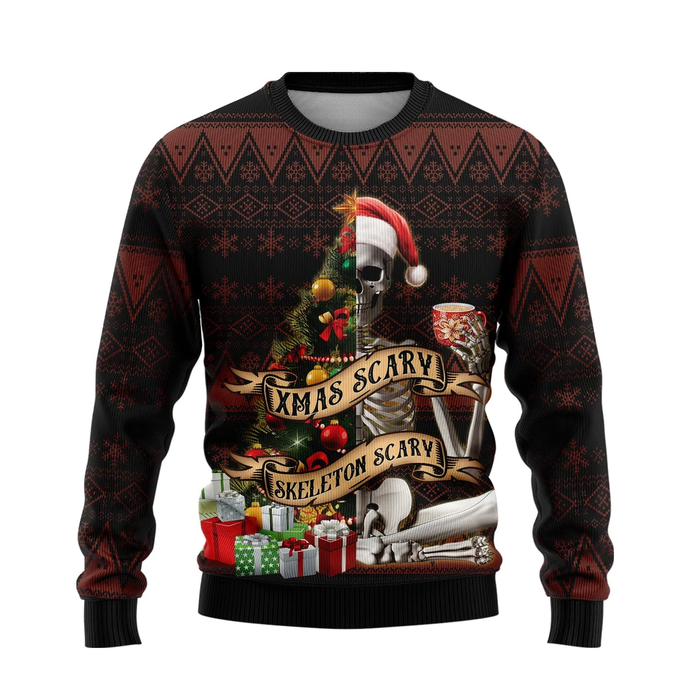 الجمجمة سانتا كلوز سترة عيد الميلاد القبيحة Harajuku موضة كول الهيكل العظمي الجرافيك بلوزات مضحك للجنسين البلوز سترة القمم