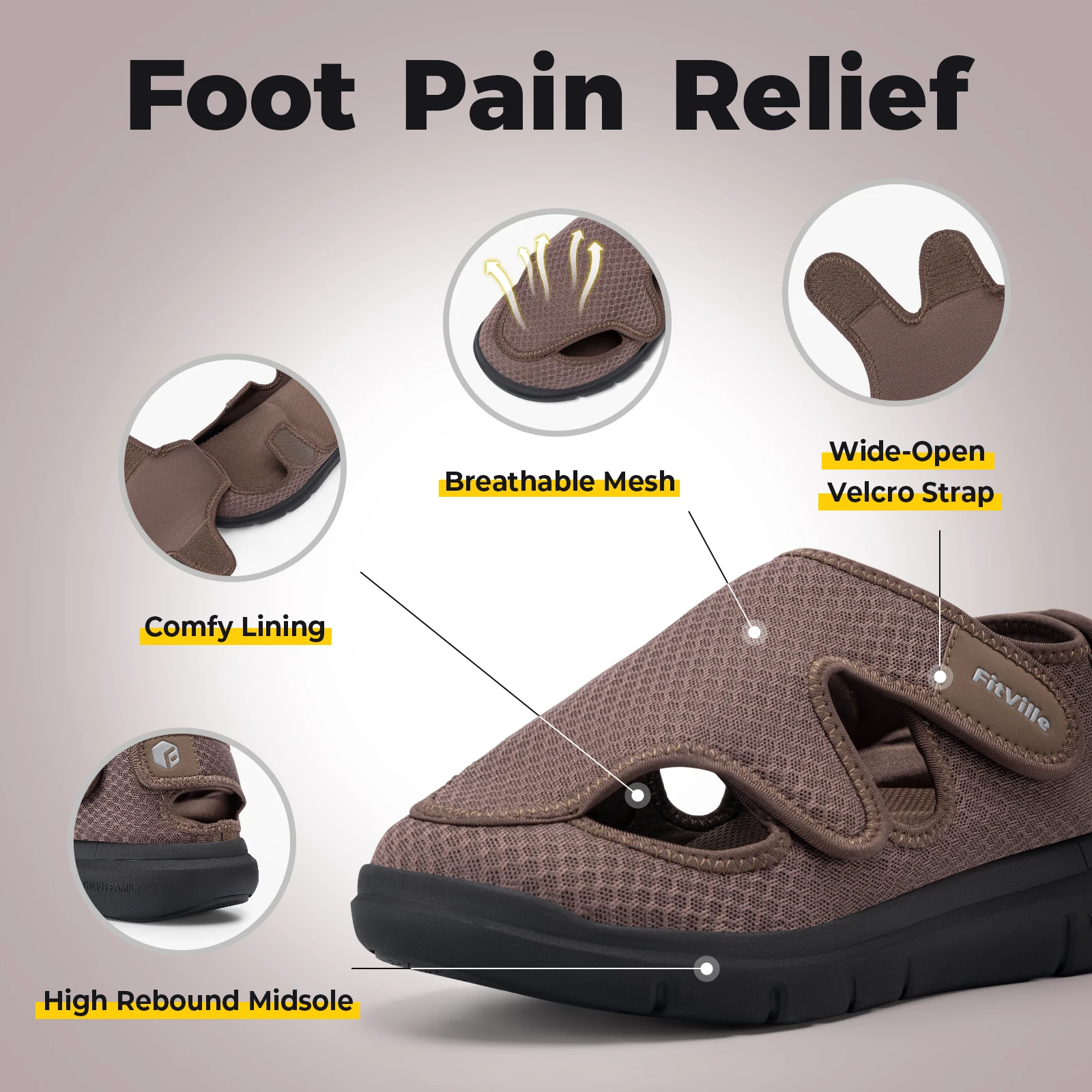 FitVille Men\'s Sandals Widened Elder Diabetes Shoes Mens Summer Shoes Lightweight for Swollen Feet Plantar Fasciitis Relief Pain