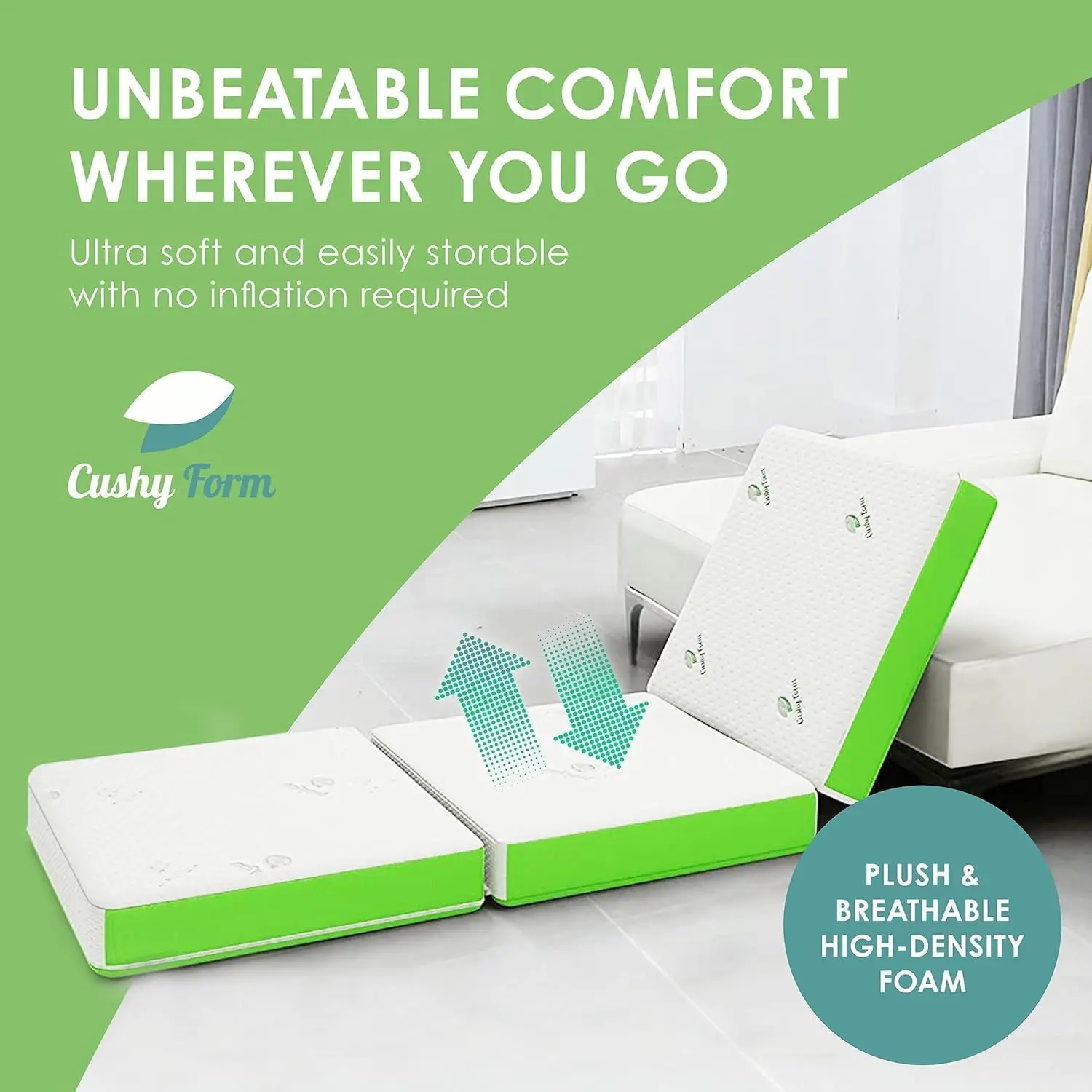 Colchão de chão Cushy Shape Cama de acampamento de espuma de 4 polegadas com estojo para adultos e crianças - Cama portátil para viagens, van, convidados