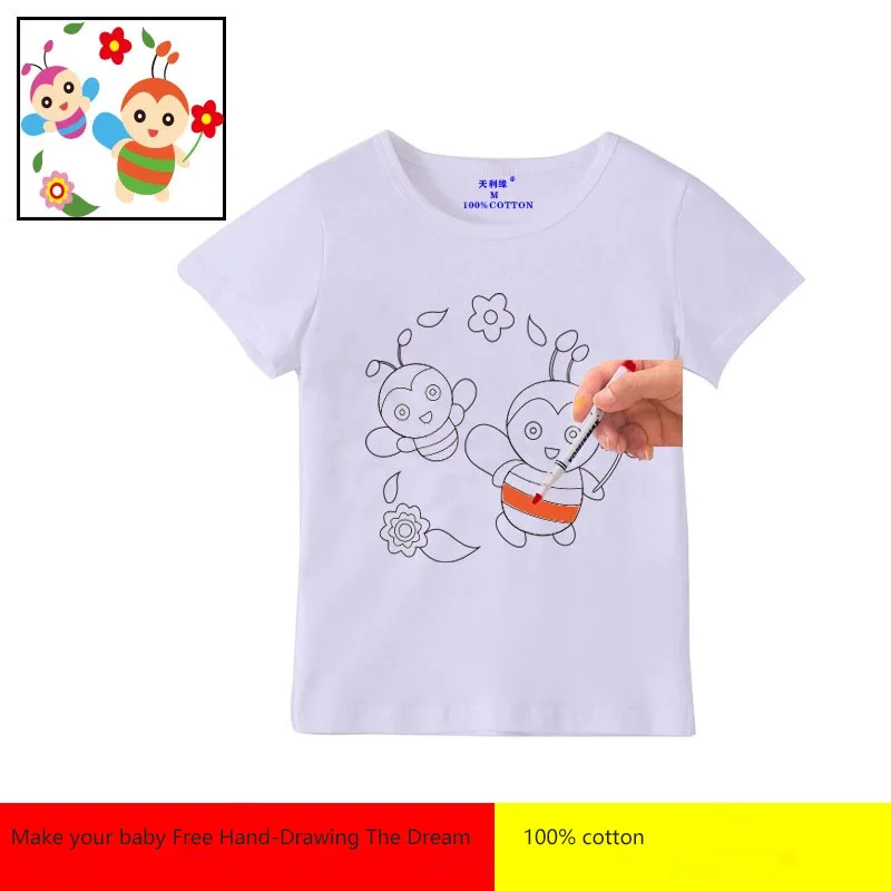 Kids 100% Cotton Blank White T-Shirt Boys Girls Short Sleeve Plain Tees DIY Hand Painting Custom Print Heat Transfer Blank Tops