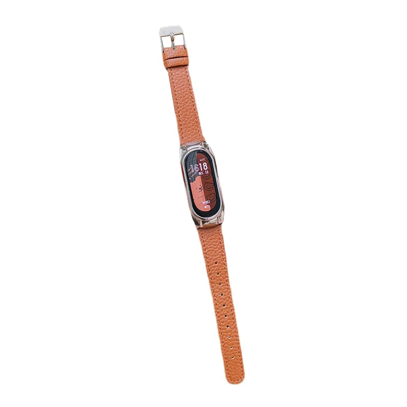 Litchi Stria Leather Strap for Xiaomi Mi Band 8 7 6 5 4 3 Accessories Women Bracciale for Mi Band 5 6 Replacement Wristband Belt